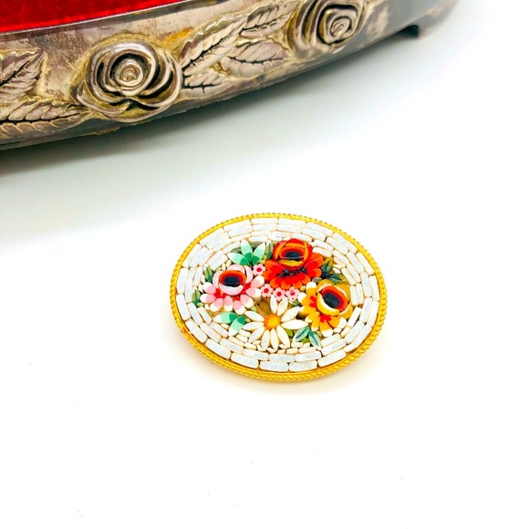 Vintage MicroMosaic Floral Brooch - Picture 1 of 11